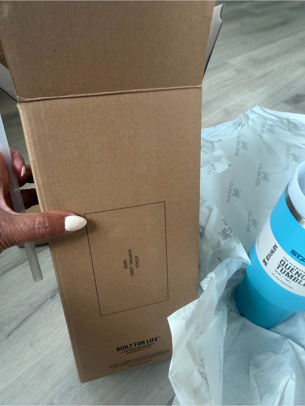 STANLEY 40 oz tumble!! Sky blue!! Lid, straw , box! Brand new! - Picture 5 of 5